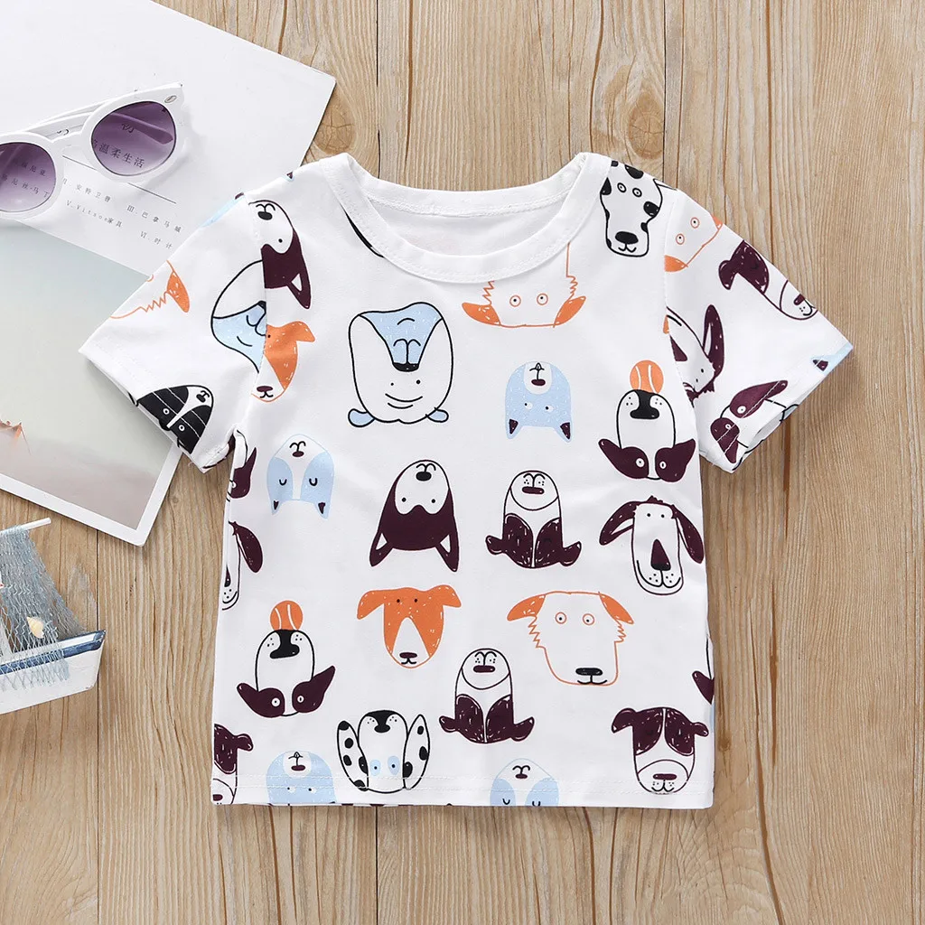

New Toddler T-shirt Cute Kids Baby Boys Girls Short Sleeve Tees White Animal Cartoon Print Top T-Shirt Clpothes футболка детская