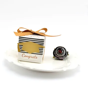 

10pcs Congrats Golden Graduation Bachelor Cap Gift Box Chocolate Sweets Candy Box with Ribbon Eent Party Supplies