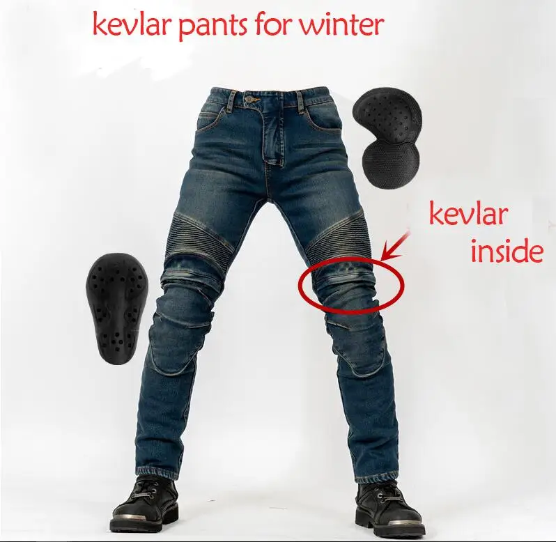 Зимний мотоцикл из кевлар джинсы для езды одежда и бархатные мужские антиосенние мотоциклетные брюки до колена на молнии