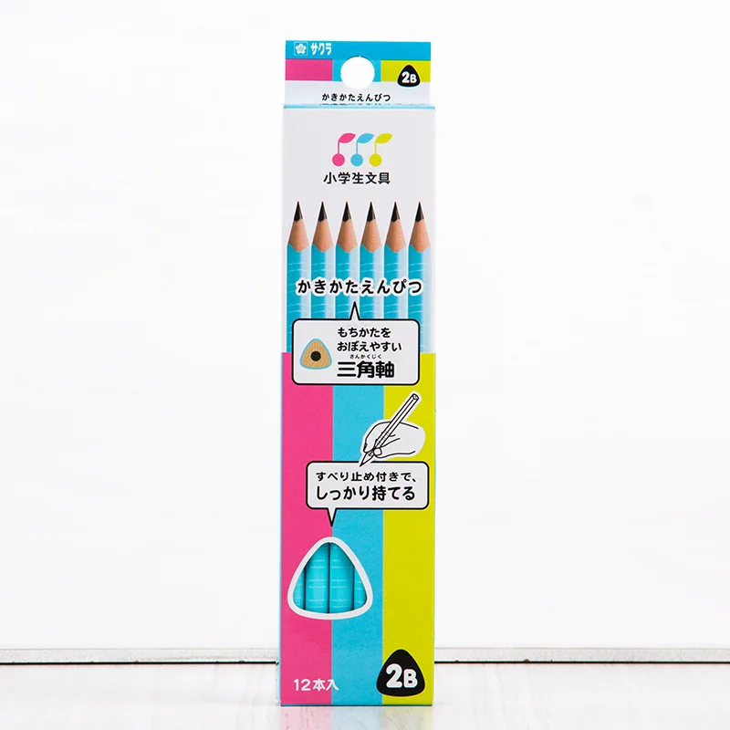 12pcs Blue Япония Сакура треугольник 2B карандаш для учеников начальной школы специальная коррекция ручка для обучения детей принадлежности синий розовый милые канцелярские принадлежности - Цвет: 12pcs Blue