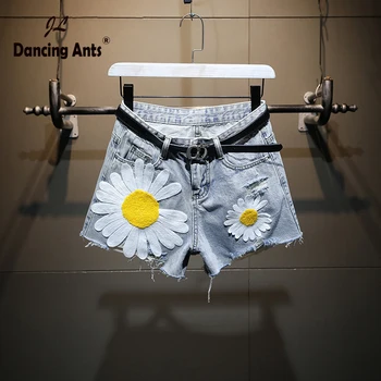 

Women Shorts Jeans High Waist Patchwork Embroidery Wide-Leg Denim Short Pants 2020 Summer New Female Ripped Casual Loose Shorts
