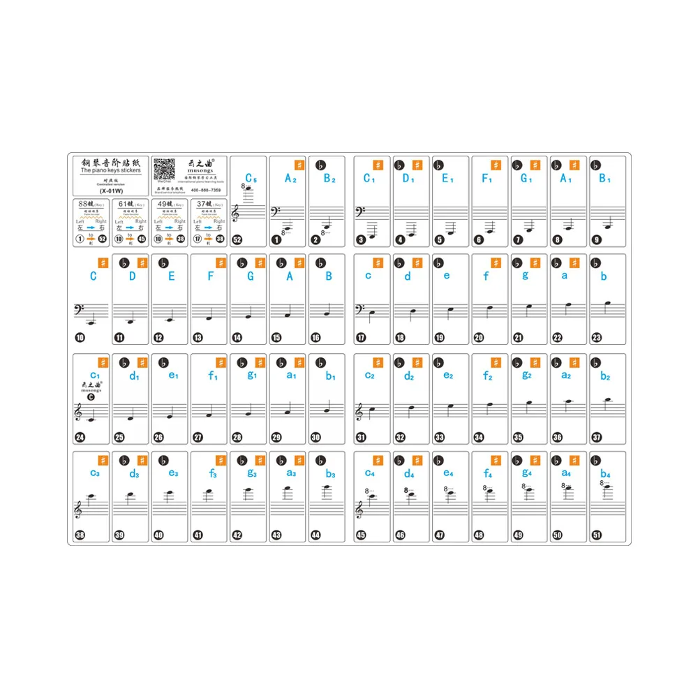 

Piano Keyboard Stickers Removable Transparent for 37/ 49/ 61/ 88 Keys Keyboards for Kids Beginners Piano Practice