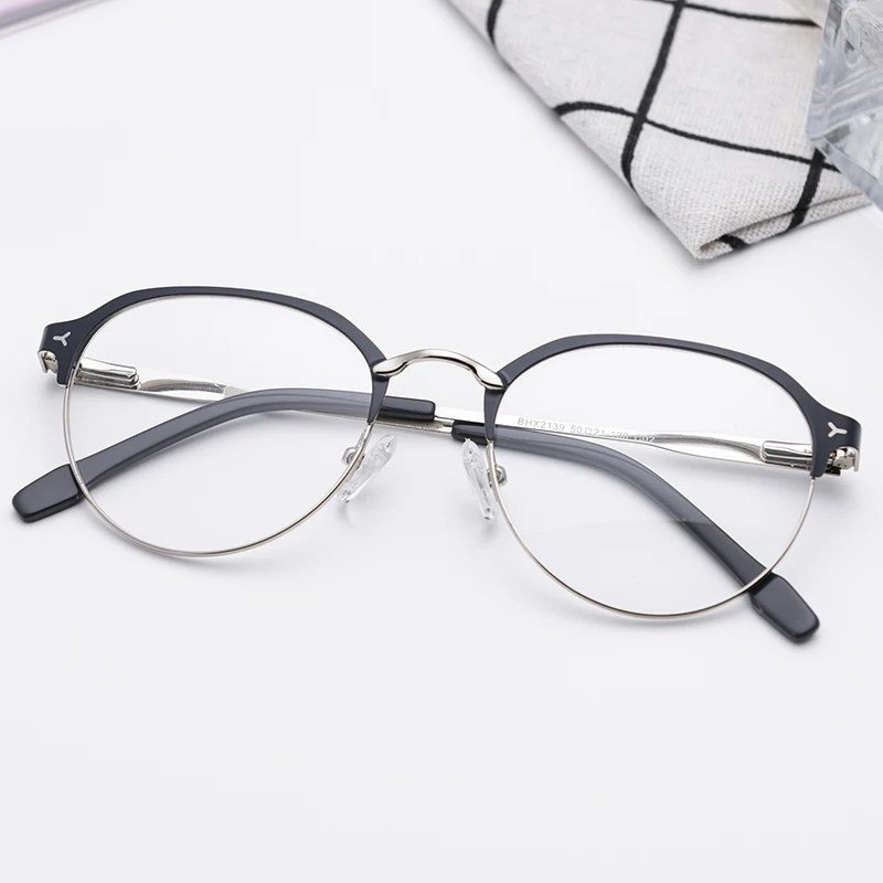 Женские очки, оправа, круглые очки, весенние петли, оправы для очков для женщин и мужчин, оправа для очков Oculos De Grau Feminino - Цвет оправы: C2 Black Silver
