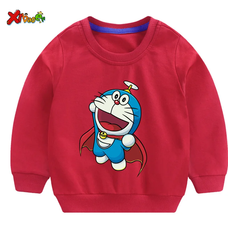 Doraemon/толстовки для маленьких мальчиков и девочек; хлопковые детские толстовки с капюшоном; детская одежда; толстовки с длинными рукавами; спортивная одежда для малышей; детская одежда - Цвет: sweatshirt red