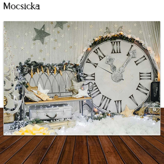 Dekorasi Tahun Baru Vintage Natal Latar Belakang untuk Fotografi Tahun Baru 2021 Vintage Jam Latar Belakang Foto Alat Peraga Glitter