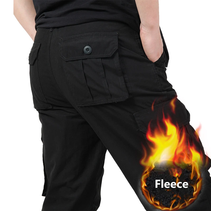 Брендовые Зимние флисовые брюки карго высокого качества, мужские теплые военные рабочие мужские штаны с несколькими карманами, длинные тактические брюки для мужчин