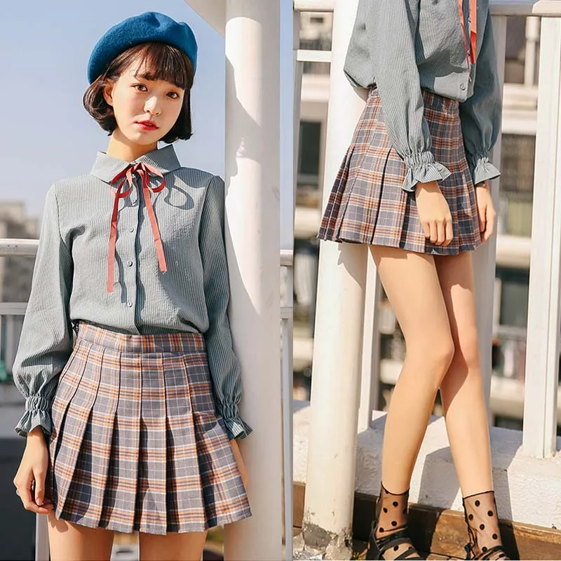 Women Skirt High Waist Chic Stitching Skirts Summer Student Pleated Mini Skirt Women Cute Sweet Girls Dance Skirt S-3XL