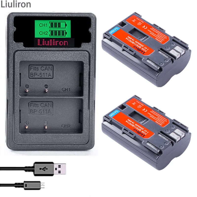 BP-511A BP-511 BP 511 BP511 Li-Ion Батарея+ type-c двойной Зарядное устройство для Canon BP-511 G6 G5 G3 G2 G1 EOS 300D 50D 40D 30D 20D 5D