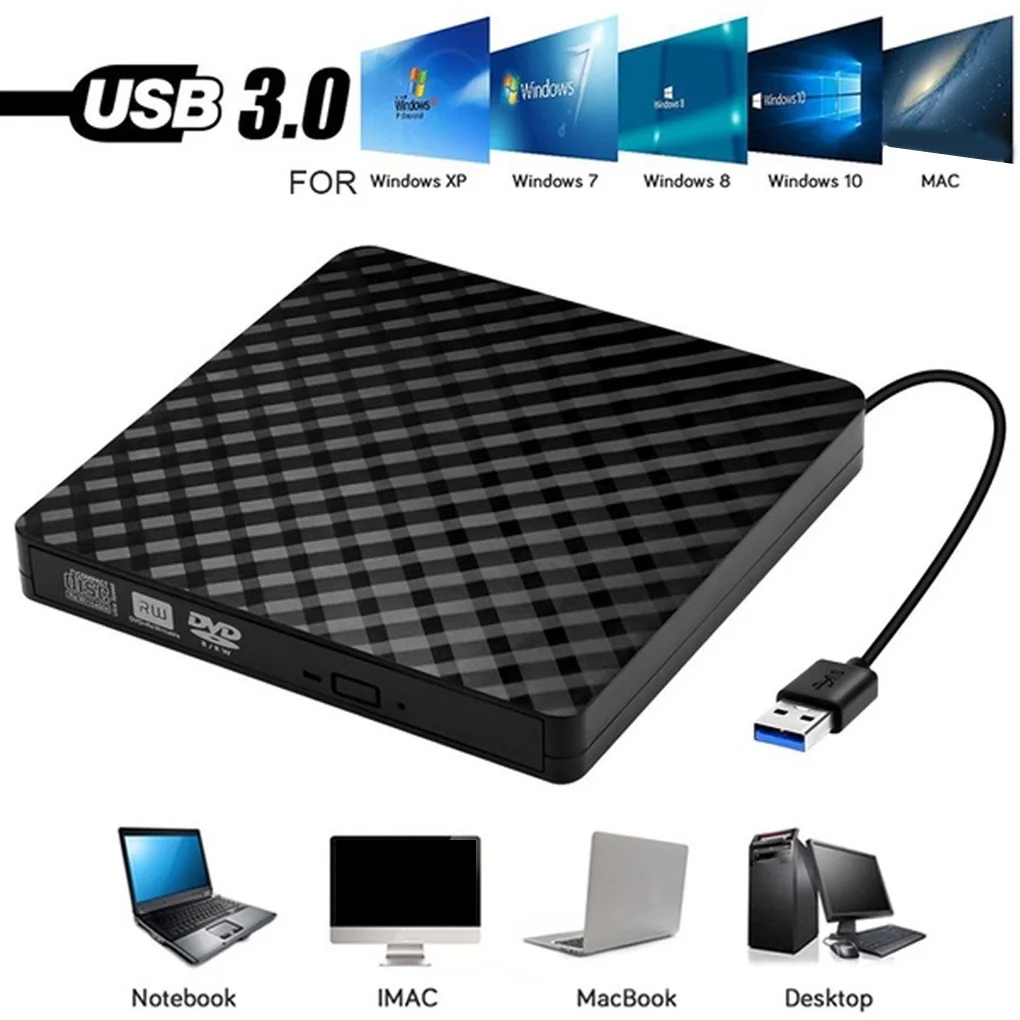 ПК ноутбук Внешний USB 3,0 DVD RW CD писатель портативный оптический привод горелки ридер плеер лоток