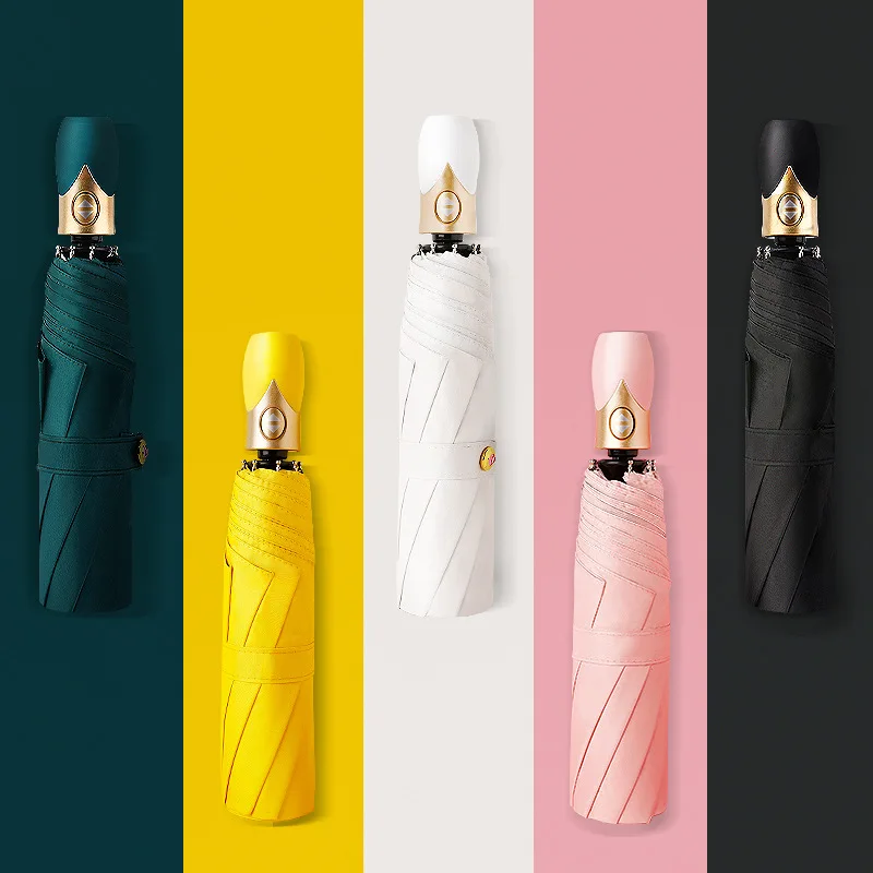 

8 Ribs High Quality Automatic Umbrella Rain Women Three-folding Umbrella Windproof Pure Color Umbrella Female Waterproof Parasol