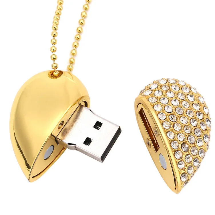 Gold JASTER рекламная Мода металлическое сердце кристалл USB флеш-накопитель драгоценный камень ручка-накопитель красота подарок USB 2,0 Мемориал Fa - Цвет: Gold