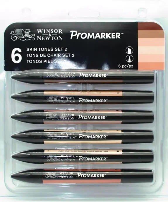 WINSOR& NEWTON Promarkers набор двухконцевых маркеров на спиртовой основе 6 цветов и 12 цветов дизайн Профессиональный маркер для художников - Цвет: 6 Skin 2