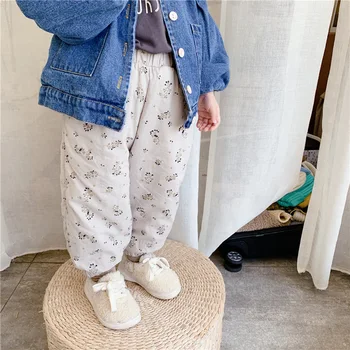 

Kids Autumn Winter Costumes Floral Pants Plus Velvet Casual Loose Harem Pants Children Warm Trousers