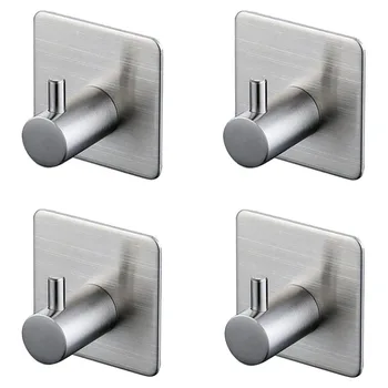 

4pcs Self Adhesive Hook Home Kitchen Wall Door Hooks Key Hangers Rack Stainless Steel Towel Hanger for Bathroon Kitchen Toilet