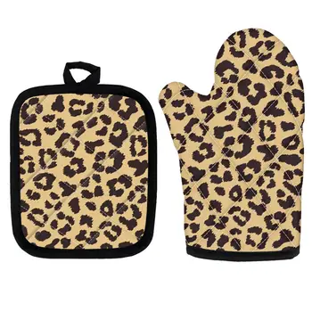 

Trendy Colorful Leopard Print Oven Mitts Kitchen Baking Anti-scalding Gloves Potholders Oven Mitts Non-slip Gloves Set of 2