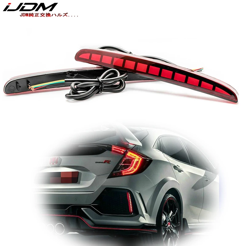 

iJDM LED Bumper Reflector Lights For Honda Civic Hatchback, Type-R or SI 4-Door Sedan, Function as Tail, Brake & Rear Fog Lamps