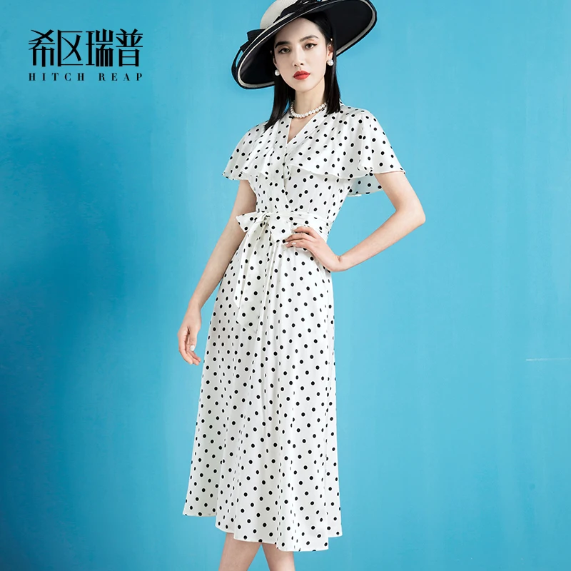 

High End French Silk Dress Women'S Temperament Wave Point Summer Elite Mulberry Silk Dress