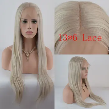 

Bombshell Mix Grey Synthetic 13*6 Inch Lace Front Wig Straight Heat Resistant Fiber Hair Natural Hairline Middle Part For Women