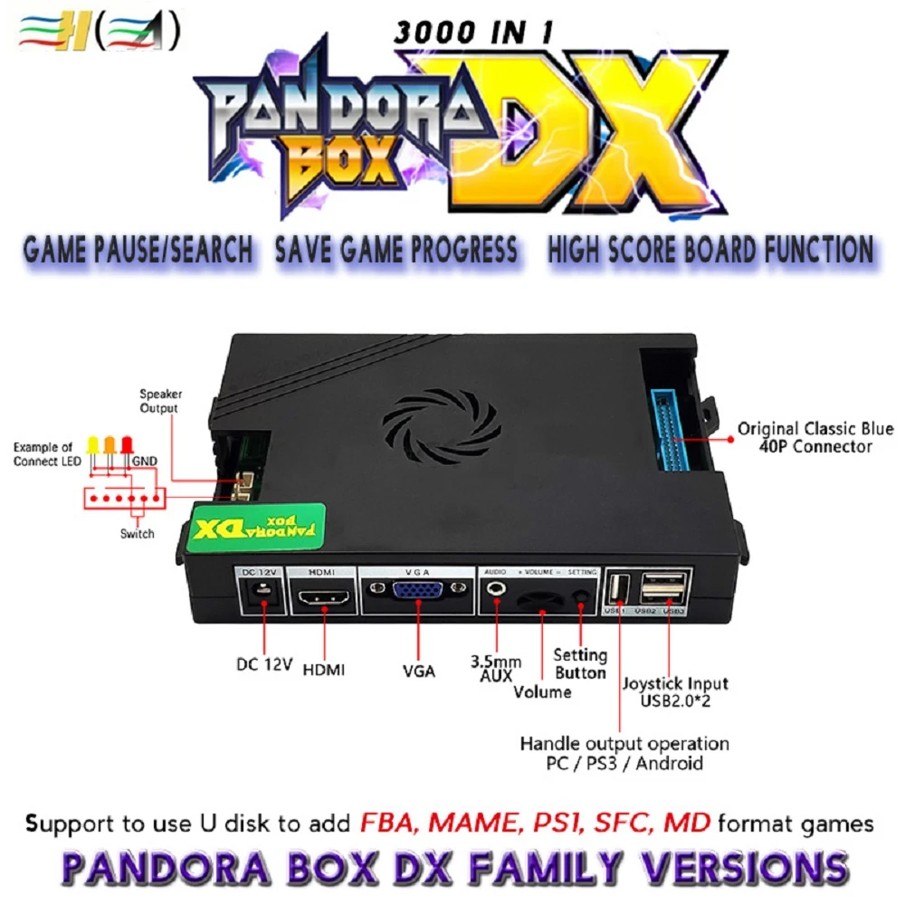 

Pandora Box DX Family Version 3000 in 1 Have 3d and 3P 4P Game Can Save Game Progress High Score Function Tekken Killer Instinct