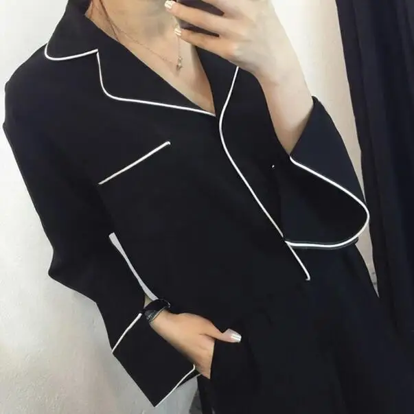 New Autumn Vintage Women Shirts Gothic Full Sleeve V-Neck French Lazy Pajamas Style Blouse Shirt White Black DF816 | Женская одежда