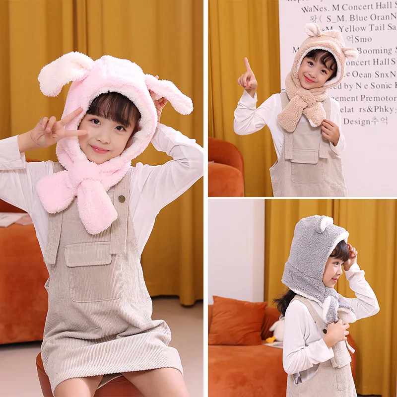 

QXMY Girl Hat Children's 2pcs Cap Scarf Set Baby Accessories Newborn Boy Autumn Winter Warm Ears Windproof Beanies For Children
