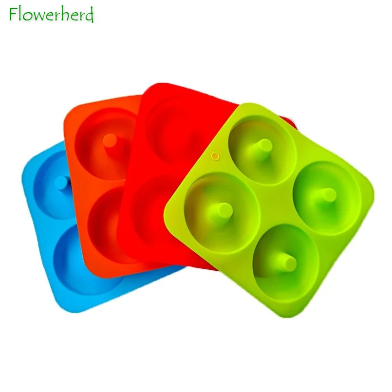 Sartenes de rosquilla de silicona de 4 agujeros, molde para donas, molde de silicona para pastel hueco, herramienta redonda para hornear, utensilios de cocina