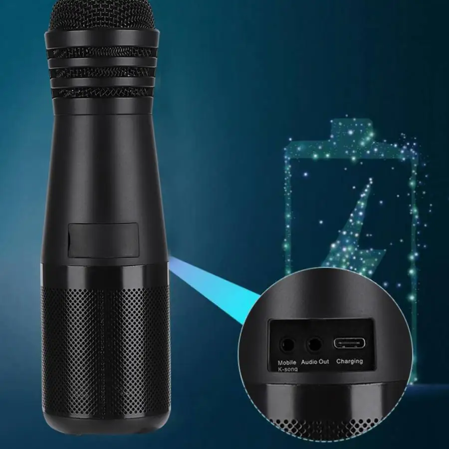 Черный портативный караоке Bluetooth беспроводной микрофон с динамиком