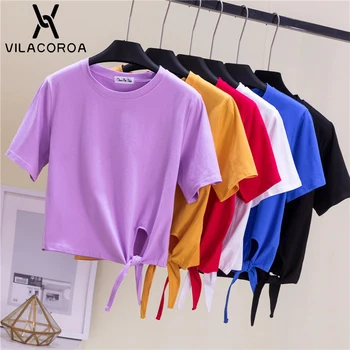 

Summer 2020 T Shirt Women Harajuku Bandage Cropped Tshirt Fashion Hollow Short Sleeve Tops Shirt Casual Solid Tshirt Woman