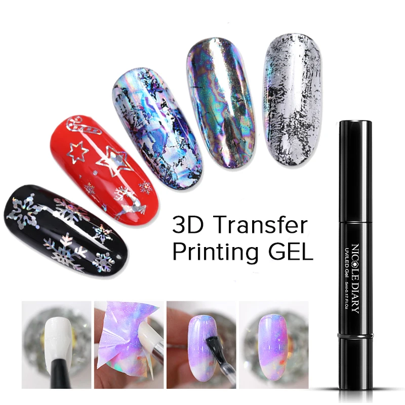 

NICOLE DIARY 3D Transfer Printing Nail Gel Polish 6ml Foil Sticker Glue Nail DIY Design Soak Off UV LED Nail Art Gel Varnish