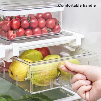 

Refrigerator PET Transparent Drawer Compartment Rectangular Storage Box Household JS22