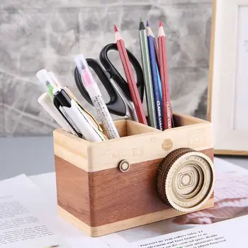 

Creative Camera Pattern Wooden Pen Pencil Case Holder Stand Desktop Sundries Storage Box Multi Purpose Use