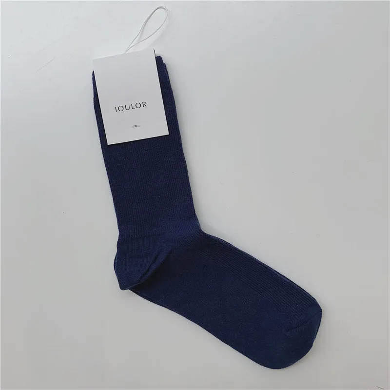 navy SP& CITY Harajuku, простые однотонные женские теплые носки, женские зимние толстые мягкие хлопковые носки, сохраняющие тепло, полосатые короткие носки, женские носки - Цвет: navy