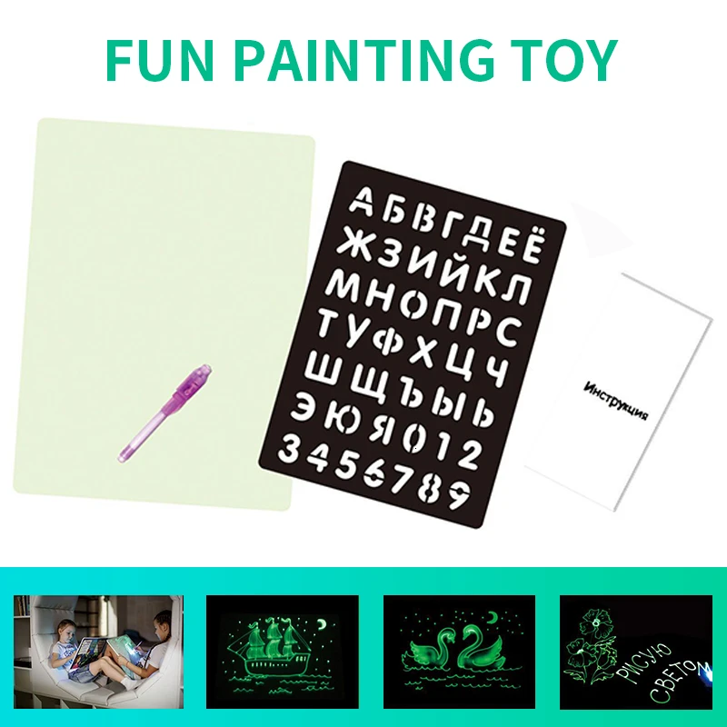 

Educational Draw With Light Fun And Developing Toy Magic Draw Kids Gifts NEW Fluorescent Writing Board Christmas Gift for Party