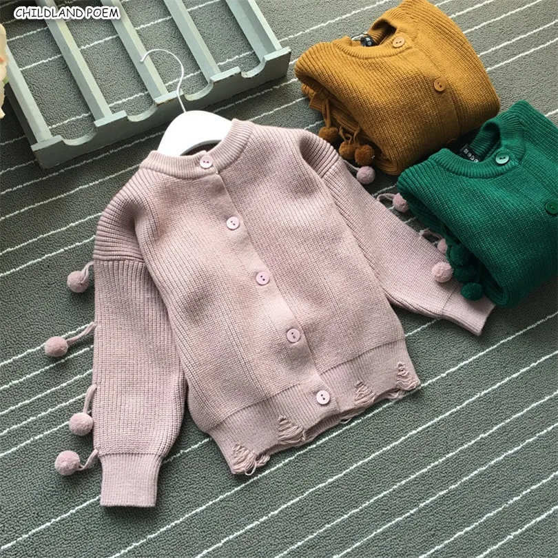

Girls Sweaters Autumn Pompom Girls Cardigan Jacket Coat Toddler kids sweaters For Girl 100% Cotton Toddler Cardigan Coat 2-9year