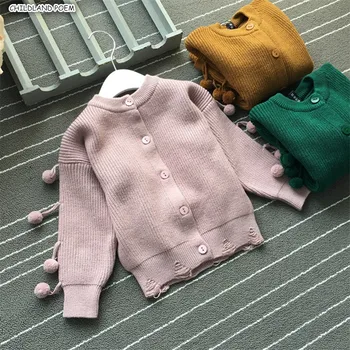 

Girls Sweaters Autumn Pompom Girls Cardigan Jacket Coat Toddler kids sweaters For Girl 100% Cotton Toddler Cardigan Coat 2-9year