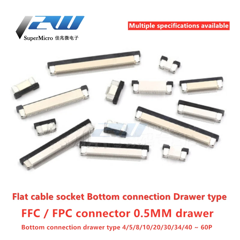 Плоский соединитель для кабеля FPC FFC 0 5 мм 1 10 шт. PCB SMT ZIF соединения ниже 4 6 8 12 18 20 26 28 30 32 36 40 50 54 60P|Соединители| |