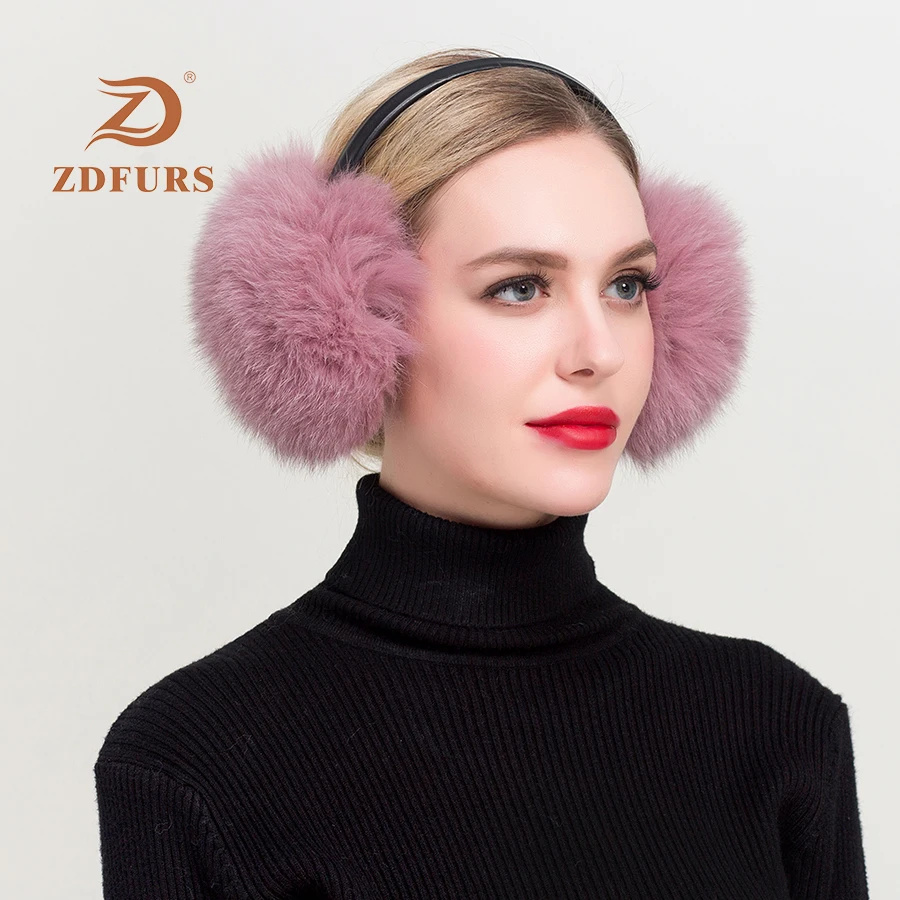ZDFURS* зимние женские теплые наушники с натуральным лисьим мехом для девочек, ультрамодные плюшевые наушники с имитацией Ladie