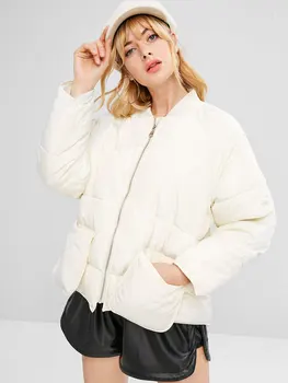 

Wiaplo Autumn Winter Warm Women Coat Casual Padded Bomber Jackets Stand Collar Zipper Thick Parkas Ladies Overcoat Outwear White