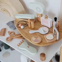 Ensemble de jouets de maquillage en bois pour enfants, coffret de cosmétiques, maison de jeu éducatif Montessori, sac de beauté pour filles, cadeau Kawaii 