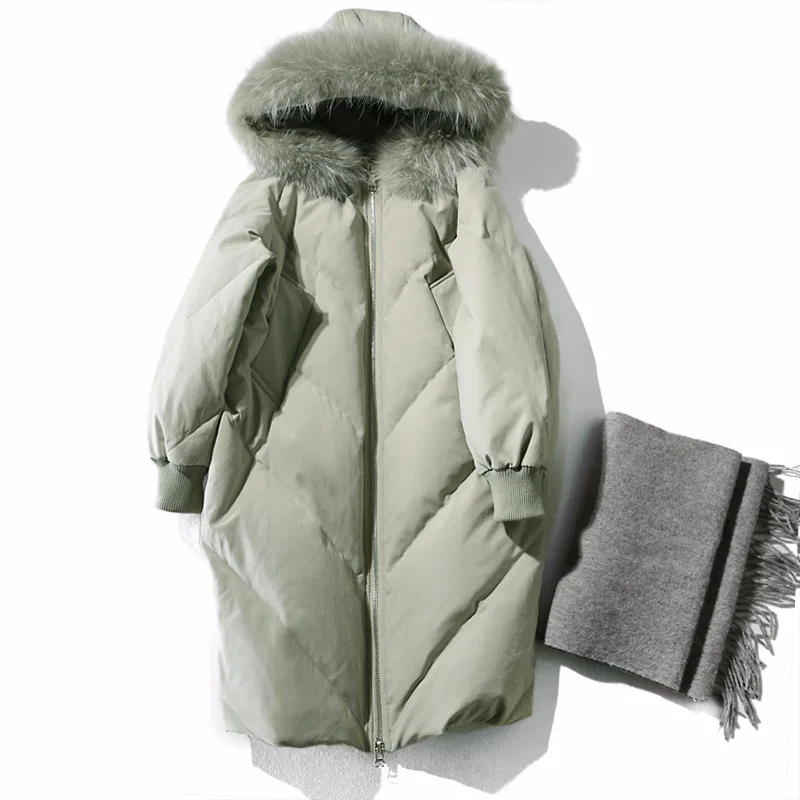 new winter Girls long section of thicker Nagymaros collar down 930 - Цвет: Green bean paste