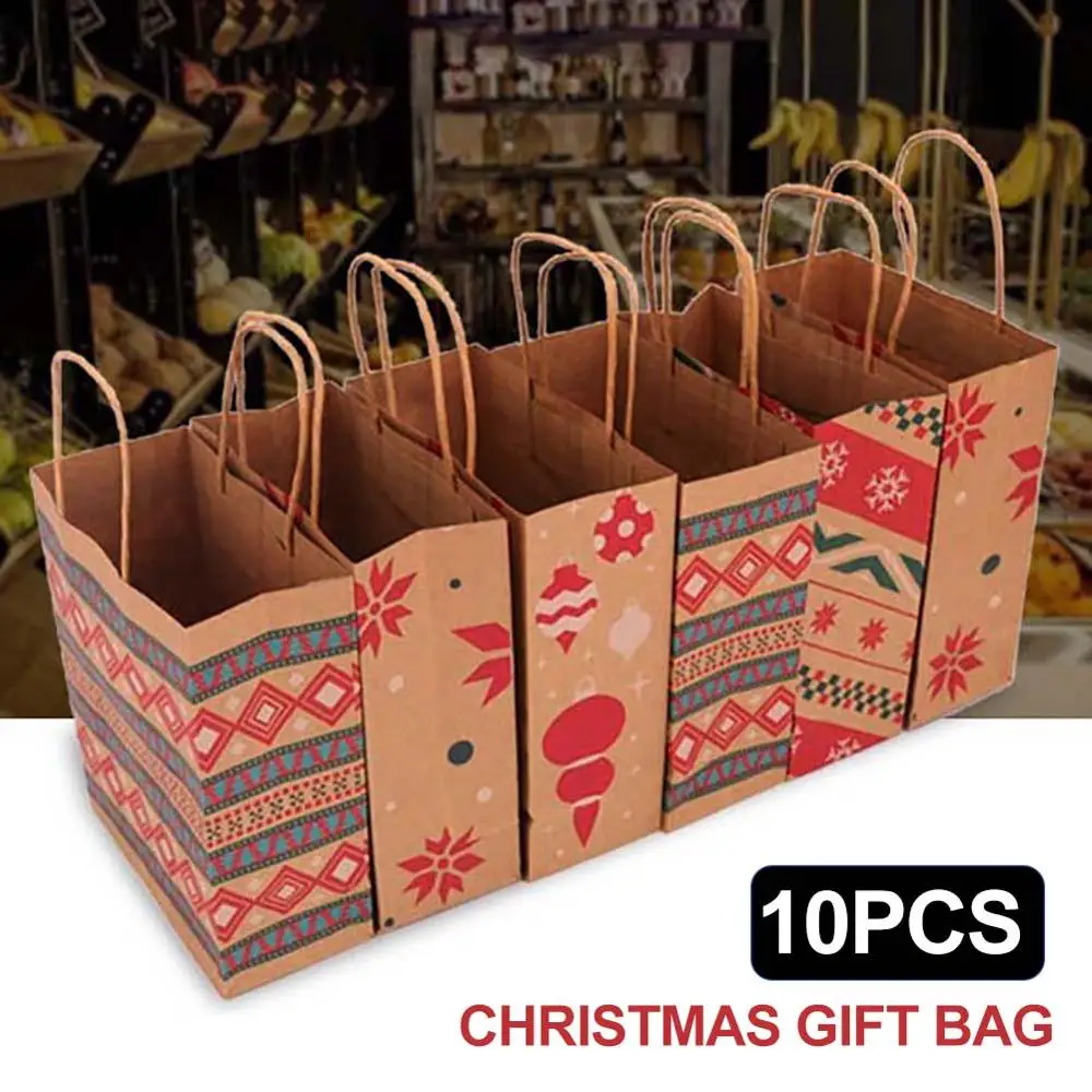 

10Pcs Christmas Gift Paper Bag Fashion Cute Snowflake Xmas Tree Paper Bag Christmas Gift Storage Handheld Pouch Gift Storage Bag