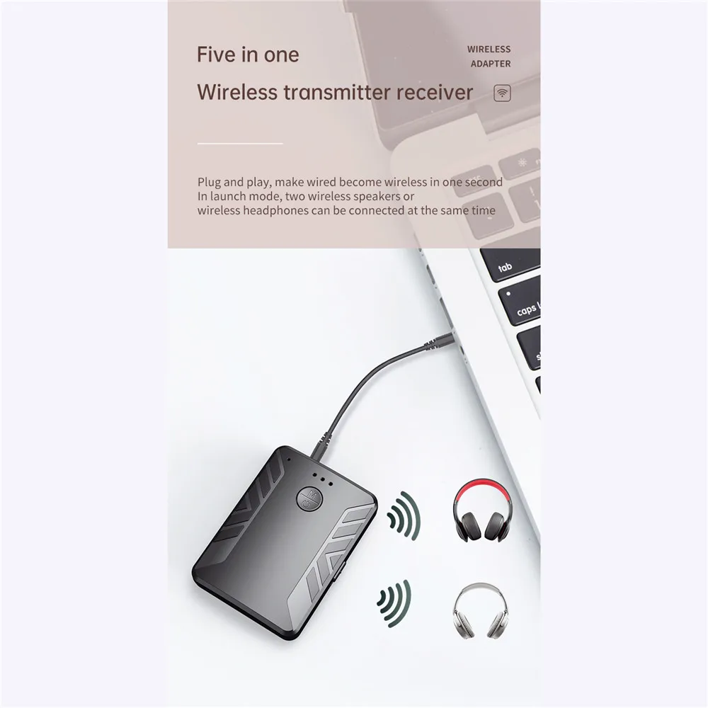 2 in 1 Bluetooth 5 0 Audio Wireless Receiver Transmitter Adapter 3 5mm AUX Jack For Car TV PC Speaker Headphone Mic Receiver