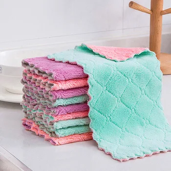 

Household Kitchen Cleaning Dish Washing Cloth Towels Absorbent Thicker Double-layer Microfiber Wipe Table Kitchen Towel