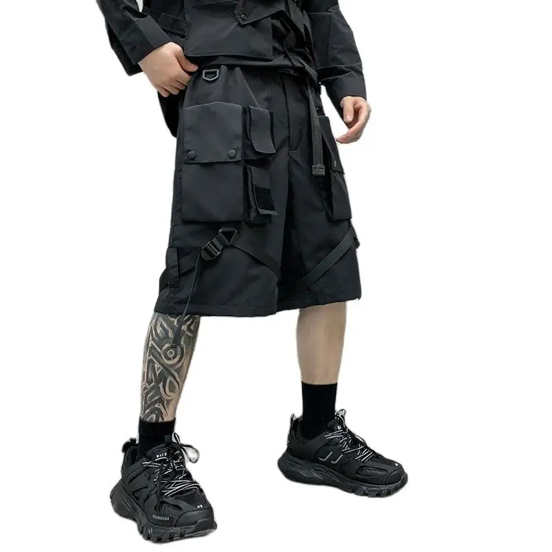 【SATIIIZ】Elkan Track Cargo Bermuda Pants Shorts Punk Short Pants Men | Men Short Pants Techwear