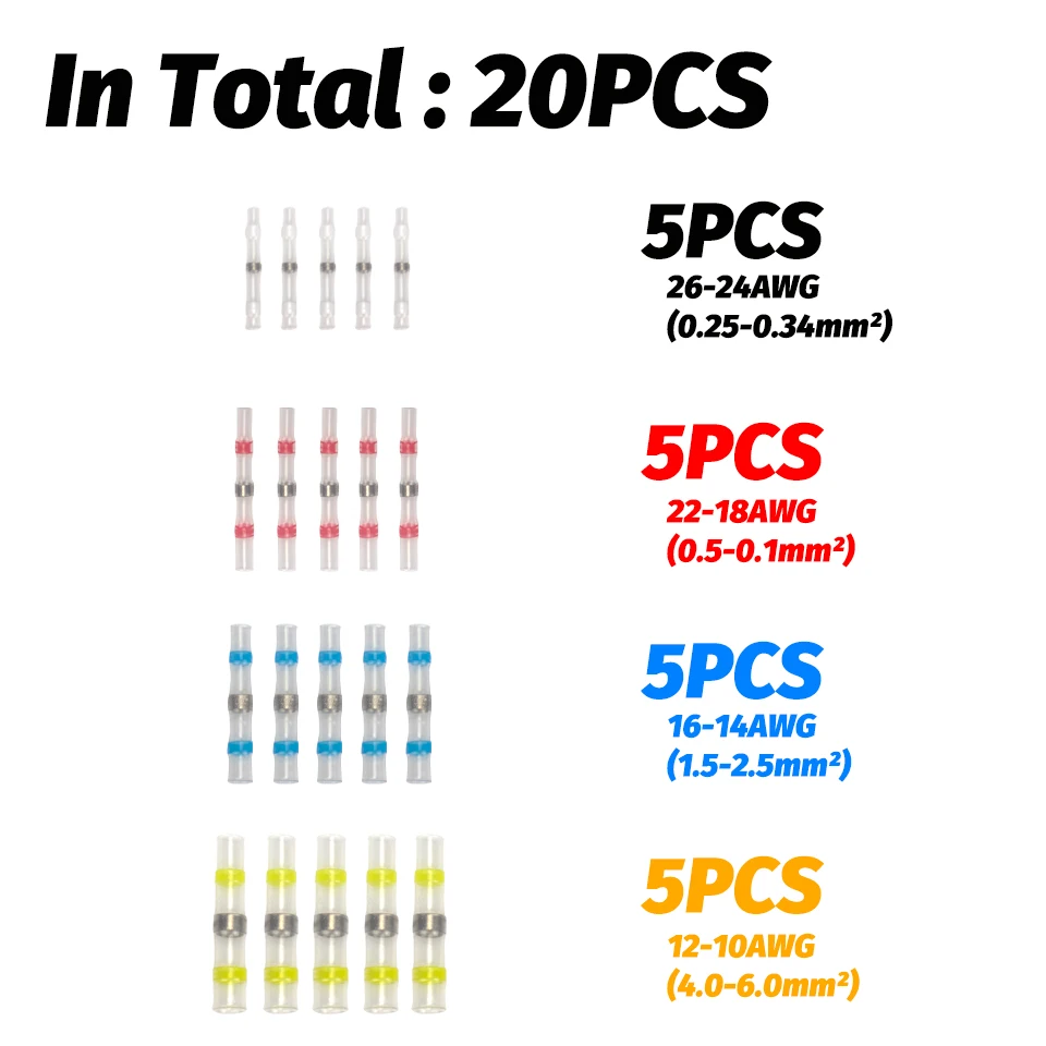 50 Connecteurs Thermorétractables Rouges Pour Soudure - 22-18 AWG, Pour Joints électriques Stéréo/marine