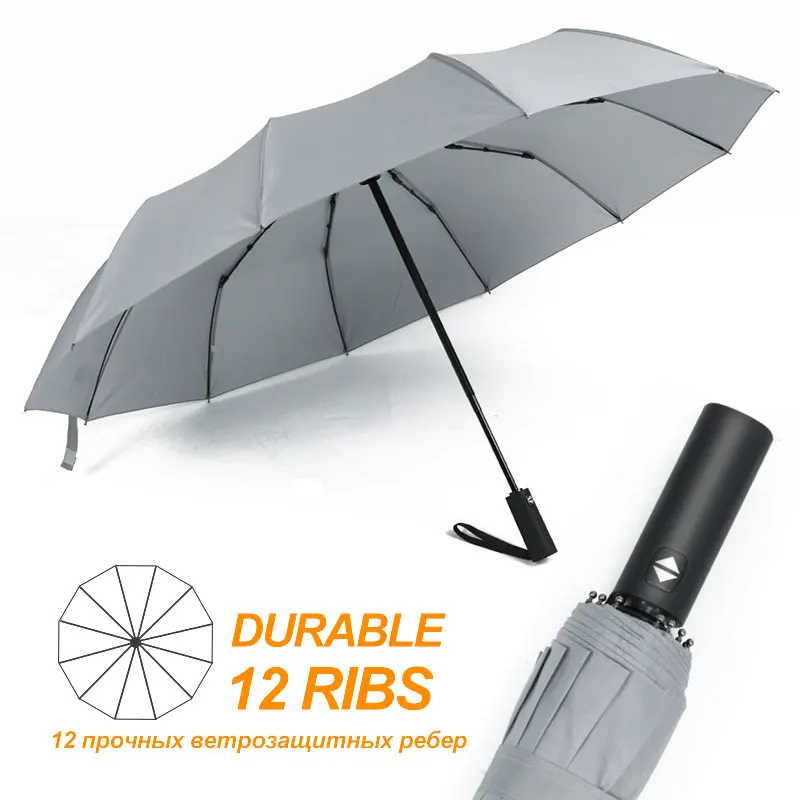 Umbrella 12 Ribs Windproof Lengthened Handle Travel Umbrella With Auto O