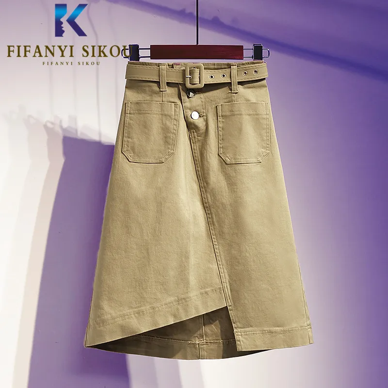 plus size khaki denim skirt
