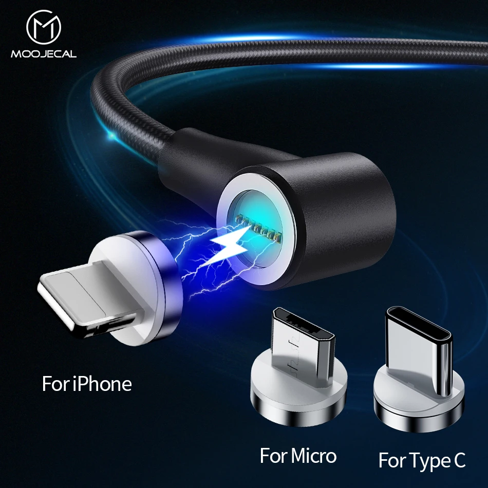 

LED Magnetic Usb Charging cable for iPhone Xs Max XR 90 Elbow Micro Usb c type-c cable For Samsung S9 Magnet Charger Phone Cord
