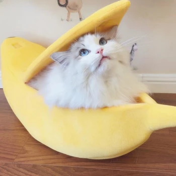 

Banana Cat Bed House Cozy Cute Banana Puppy Cushion Kennel Warm Portable Pet Basket Supplies Mat Beds for Cats & Kittens