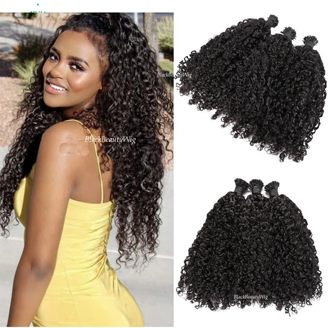 Kinky Curly Tip Microlinks Human Hair Extensions  Curly Micro Bead Hair  Extensions - Hair Weaving - Aliexpress